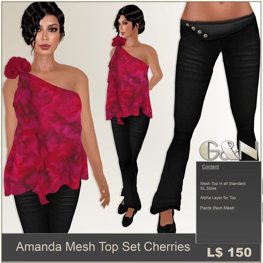 G&N Quality Design Amanda Mesh Top Set Cherries