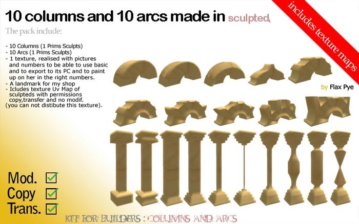 kit for builders of columns and arcs Pack 001 :: sculpted :: full perms  