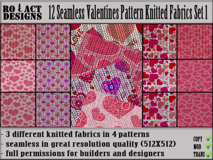 Ro!Act Designs 12 Seamless Valentines Paterns Knited Fabrics S1