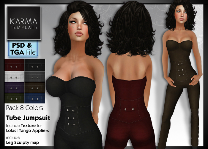 Karma Template - PSD & TGA - Tube Jumpsuit - 8 Colors