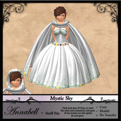 Children / Child / Tiny Sized Gown by ~Mystic Sky~ Small Annabell Gown: White