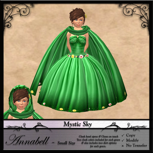 Children / Child / Tiny Sized Gown by ~Mystic Sky~ Small Annabell Gown: Green