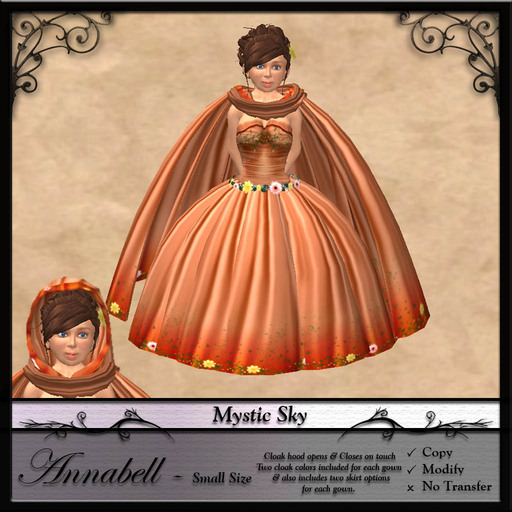 Children / Child / Tiny Sized Gown by ~Mystic Sky~ Small Annabell Gown: Peach 