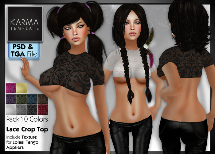 Karma Template - PSD & TGA - Lace Crop Top - 10 Colors