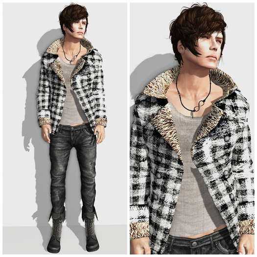 (red)sand Check Fur Collar Jacket