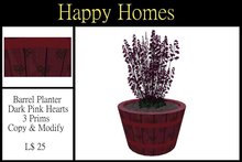 H.Homes ~ Barrel Planter ~ Dark Pink Hearts