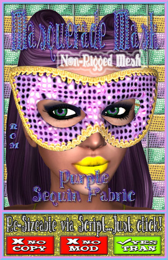.::ROM::. Masquerade Mask - Purple Sequin Fabric