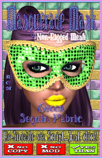 .::ROM::. Masquerade Mask - Green Sequin Fabric