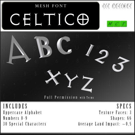 212 Designs - Mesh Font - "Celtico" v1.00