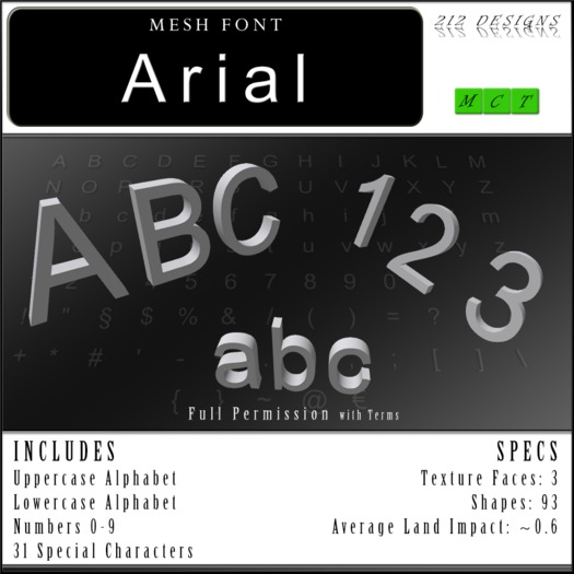 212 Designs - Mesh Font - "Arial"