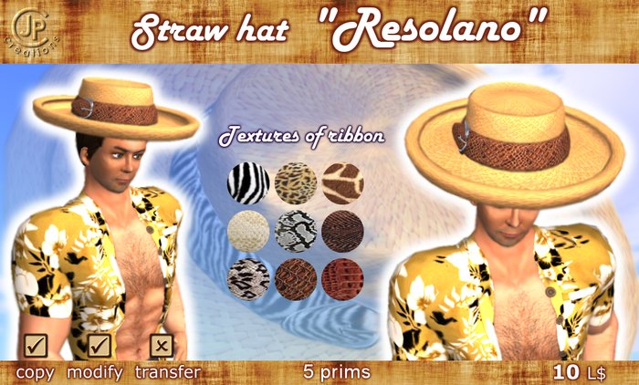 *CJP Creations* STRAW HAT  "Resolano"