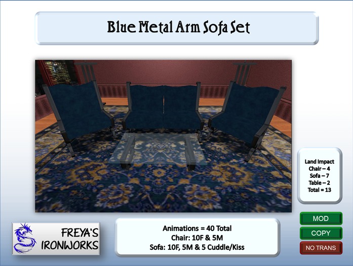 Blue Wood Arm Sofa2 - Freya's Ironworks