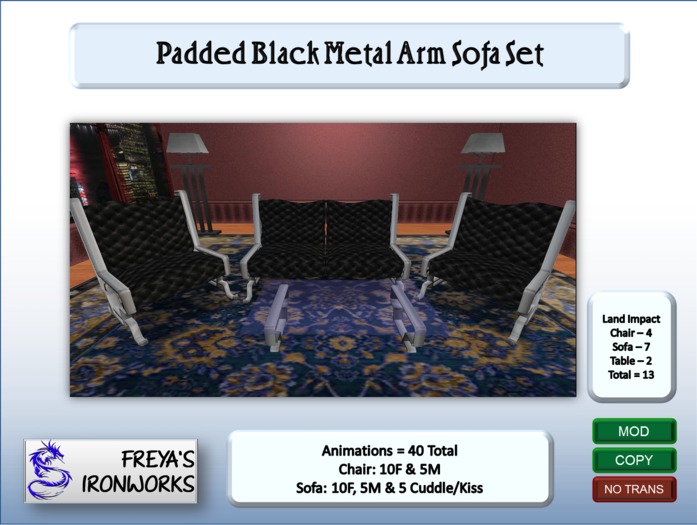 Padded Black Metal Arm Sofa