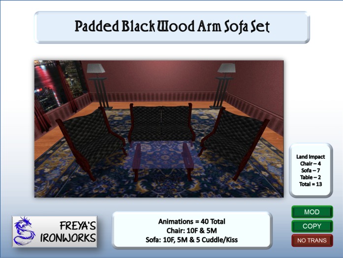 Padded Black Wood Arm Sofa