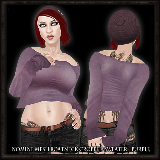 Nomine Mesh Boatneck Cropped Sweater - purple