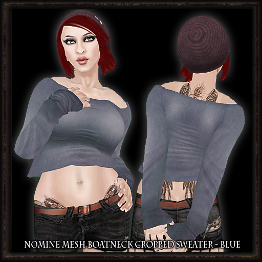 Nomine Mesh Boatneck Cropped Sweater - blue