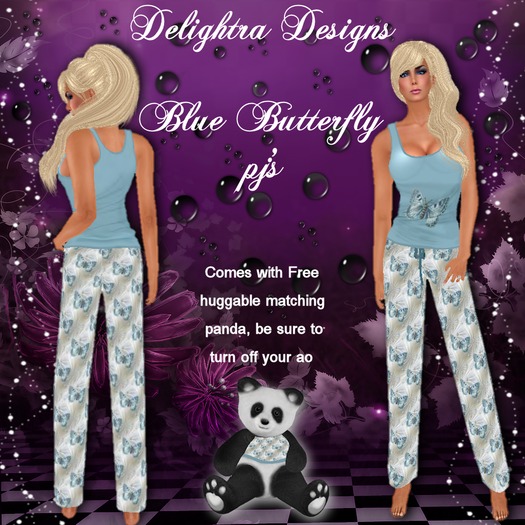 "Del's" Mesh Blue Butterfly PJ's Outfit
