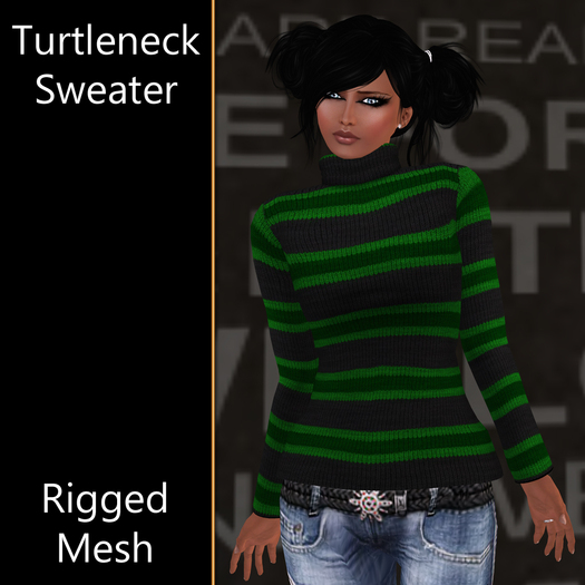 *Tandrae* Rigged Mesh Turtleneck Sweater Green