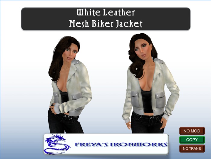 (Box) White Leather Mesh Biker Jacket