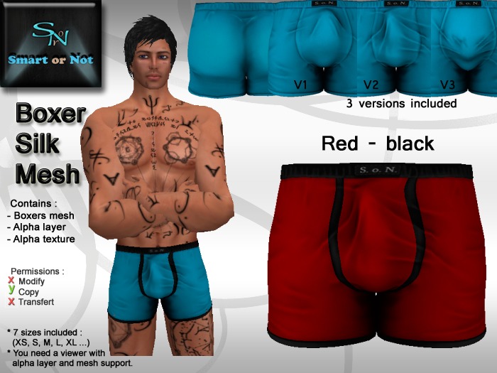 Boxer red black silk - Mesh