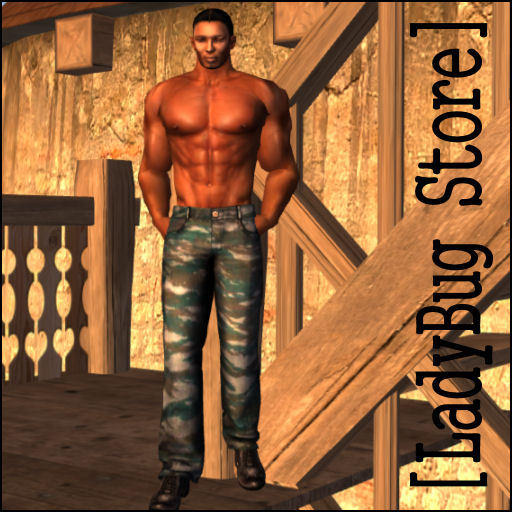 [LadyBug Store]Green Camouflage Jeans II Mesh