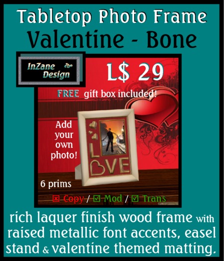 Valentine Photo Frame - Bone