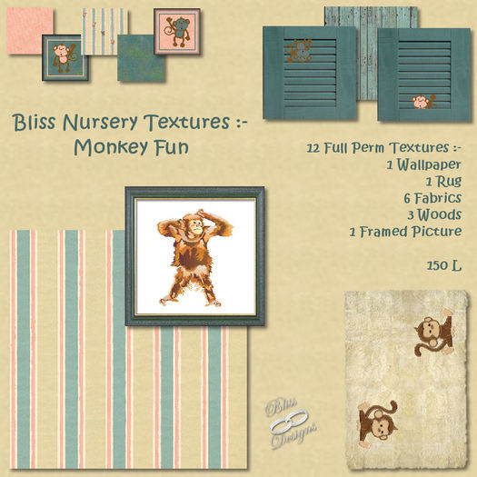 Second Texture Monkey Second Life Marketplace - Bliss Nursery Textures - Monkey Fun - Box
