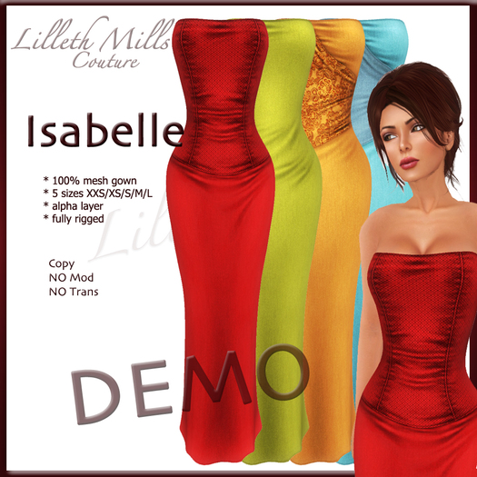 - DEMO - LMC ISABELLE - fully Rigged Mesh Gown - DEMOS 
