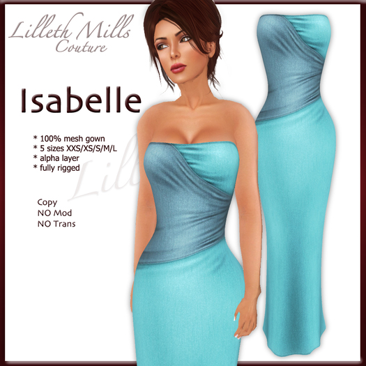 LMC ISABELLE - fully Rigged Mesh Gown - Teal 