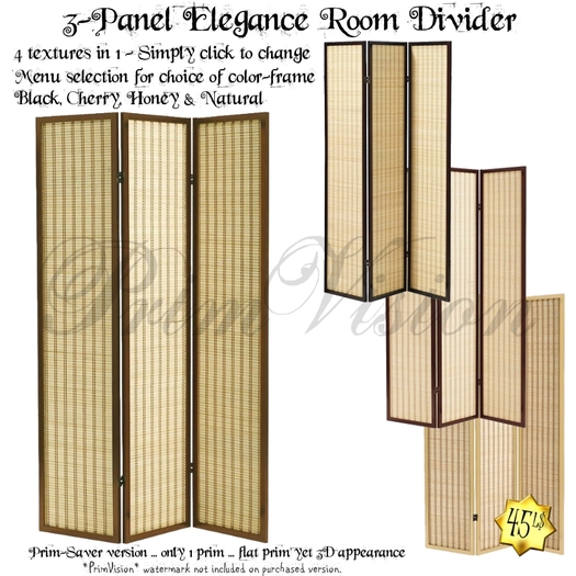 *PV* 3-Panel Bamboo Design Room Divider - 4 in 1!