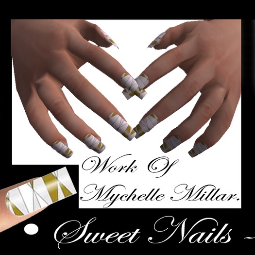 Long Nails M02 Color white and gold M'Lady Collection