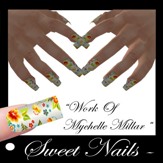 Long Nails M22 Color colorful flowers. Collection M'Lady!