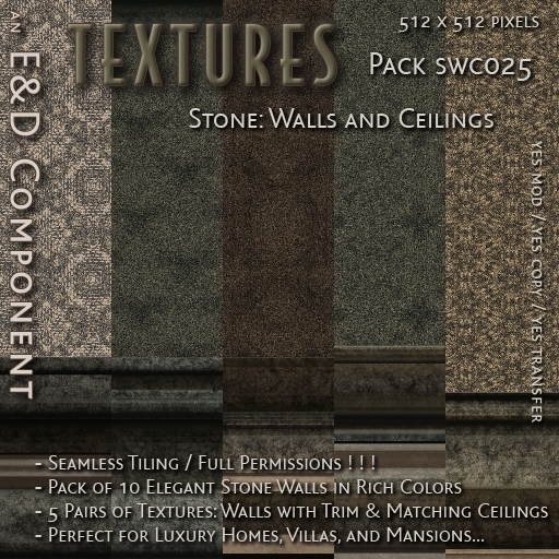 [SWC025] 10 Richly Colored Elegant Stone Walls with Trim and Matching Ceilings from E&D ENGINEERING