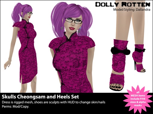 :: Dolly Rotten :: Mesh Cheongsam & Heels Set Pink