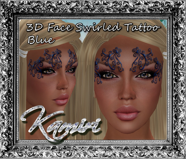 .+*+. Kamiri .+*+. 3D face swirled tattoo Blue (WEAR & CLICK)