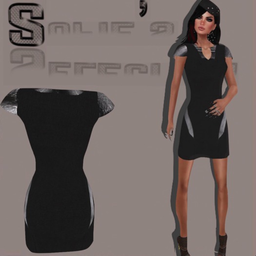 <S> Mesh V-neck Black Dress