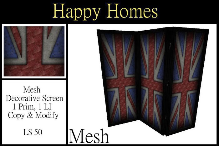 H.Homes ~ Mesh Screen ~ Black Union Jack / Rule Britannia
