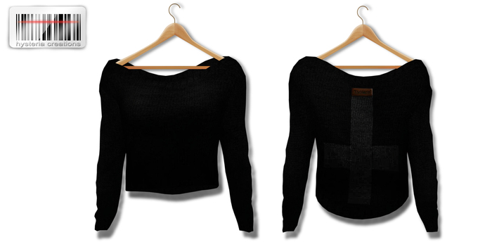 *HC* Drape Back Boatneck Sweater -Black w cross