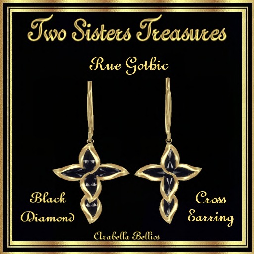 TST - BOX RUE GOTHIC BLACK DIAMOND CROSS EARRINGS YG