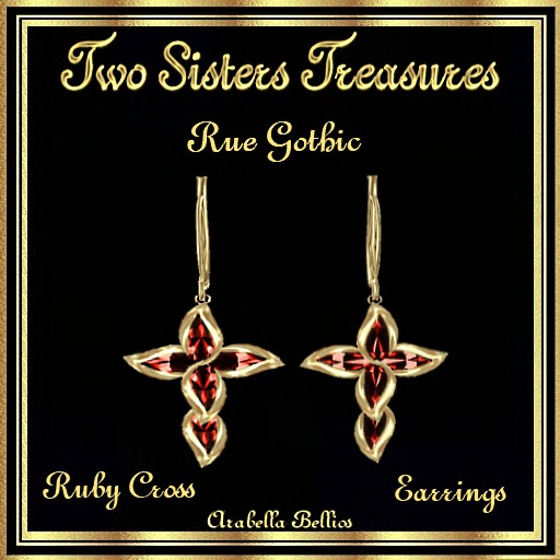 TST - BOX RUE GOTHIC RUBY CROSS EARRINGS YG