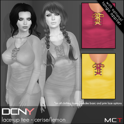 DCNY Lace-Up Tee in Cerise/Lemon