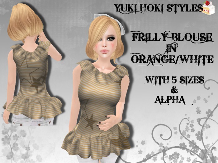 YHS Mesh Frilly Blouse Orange/White