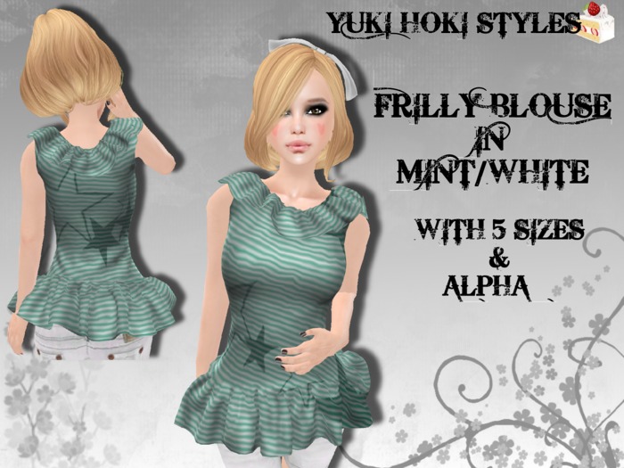 YHS Mesh Frilly Blouse Mint/White