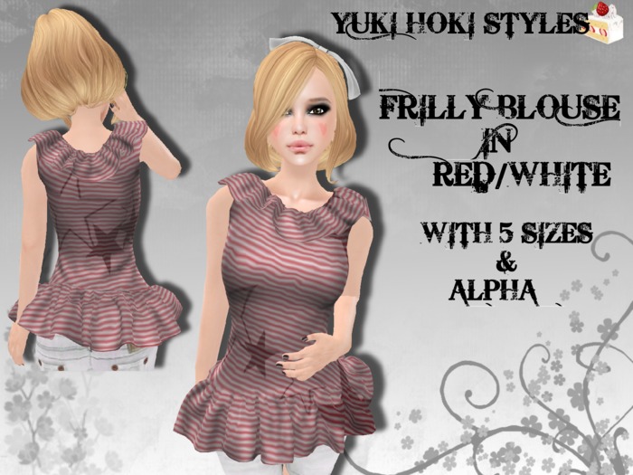 YHS Mesh Frilly Blouse Red/White