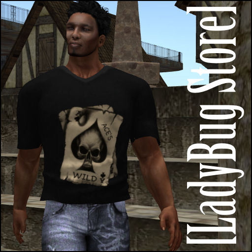 [LadyBug Store]Black Skull Ace T-shirt Mesh