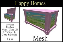 H.Homes ~ Pink Toy Box with Open / Close Lid ~ Rainbow Picture