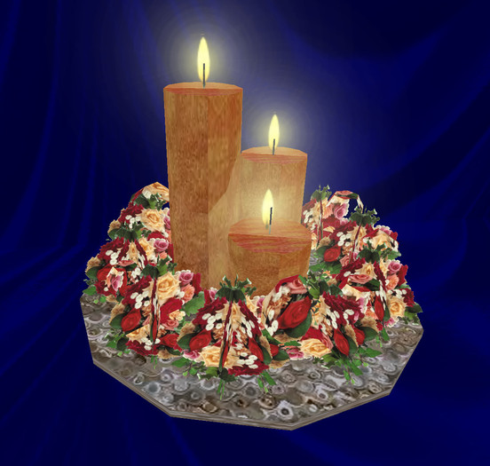Mesh Multi Roses Valentine 3 Candles w/ Flame Centerpiece- 1 Prim