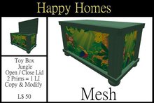 H.Homes ~ Green Wooden Toy Box with Open / Close Lid ~ Jungle