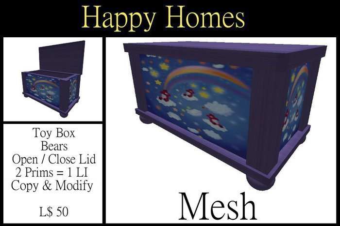 H.Homes ~ Wooden Toy Box with Open / Close Lid ~ Bears