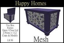 H.Homes ~ Wooden Toy Box with Open / Close Lid ~ Purple Fairy